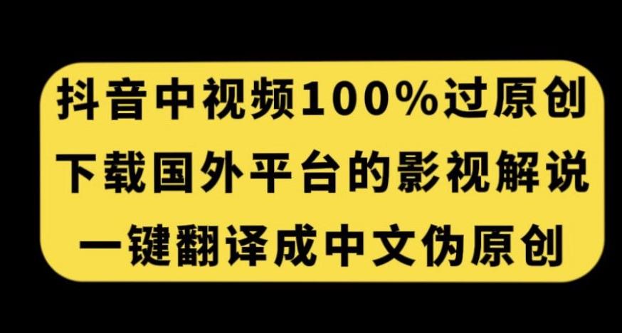 抖音中视频百分百过原创，下载国外平台的电影解说，一键翻译成中文获取收益-泡泡网赚
