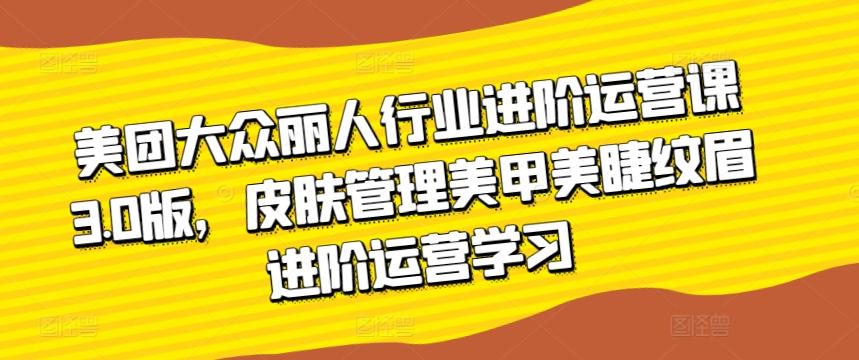 美团大众丽人行业进阶运营课3.0版，皮肤管理美甲美睫纹眉进阶运营学习-泡泡网赚