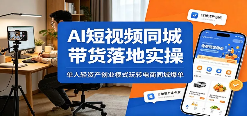 AI短视频同城带货落地实操：单人轻资产创业模式玩转电商同城爆单-泡泡网赚