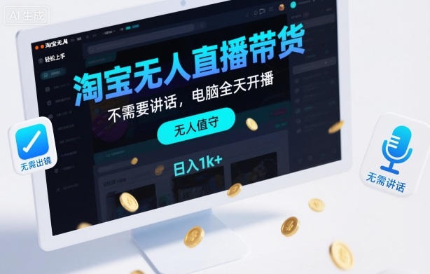 淘宝无人直播带货，不需要出镜，不需要讲话，电脑全天开播，轻松上手，日入1k+【揭秘】-泡泡网赚