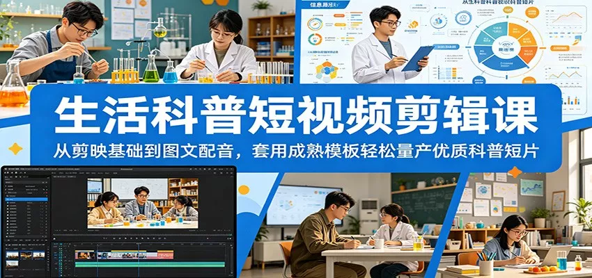 生活科普短视频剪辑课：从剪映基础到图文配音，套用成熟模板轻松量产优质科普短片-泡泡网赚