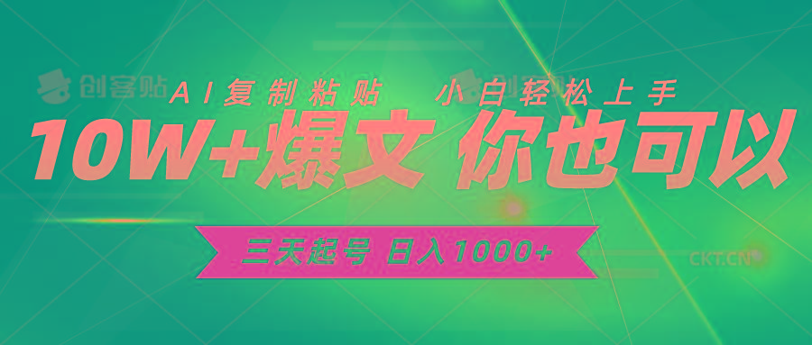 三天起号 日入1000+ AI复制粘贴 小白轻松上手-泡泡网赚