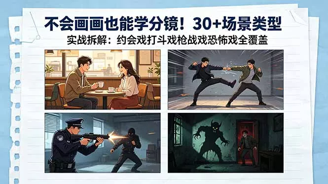 不会画画也能学分镜！30+场景类型实战拆解：约会戏打斗戏枪战戏恐怖戏全覆盖-泡泡网赚