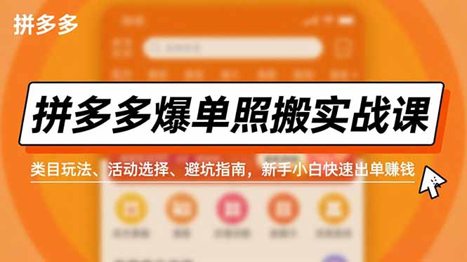 拼多多爆单照搬实战课，类目玩法、活动选择、避坑指南，新手小白快速出单赚钱-泡泡网赚