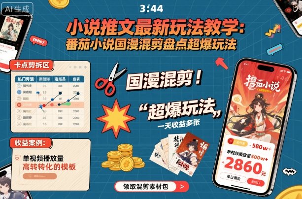 小说推文最新玩法教学，番茄小说国漫混剪盘点超爆玩法，全程干货，一天收益多张-泡泡网赚
