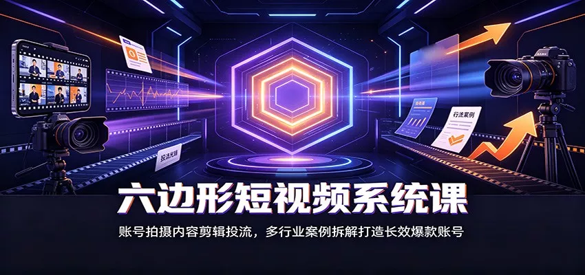 六边形短视频系统课：账号拍摄内容剪辑投流，多行业案例拆解打造长效爆款账号-泡泡网赚