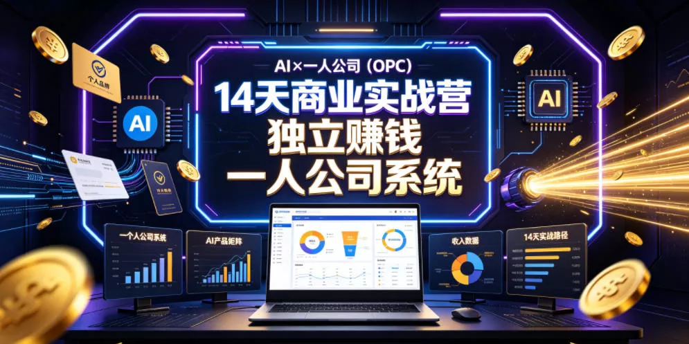 AI×一人公司(OPC)14天商业实战营，用AI帮你搭建一个属于你自己的、能独立賺钱的一人公司系统-泡泡网赚