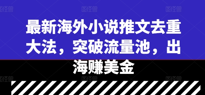 最新海外小说推文去重大法，突破流量池，出海赚美金-泡泡网赚
