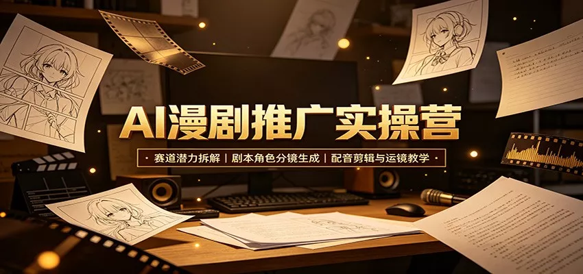 AI漫剧推广实操营：赛道潜力拆解，剧本角色分镜生成，配音剪辑与运镜教学-泡泡网赚
