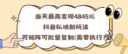 当天最高变现1k+，抖音私域新玩法，可矩阵可批量复制-泡泡网赚
