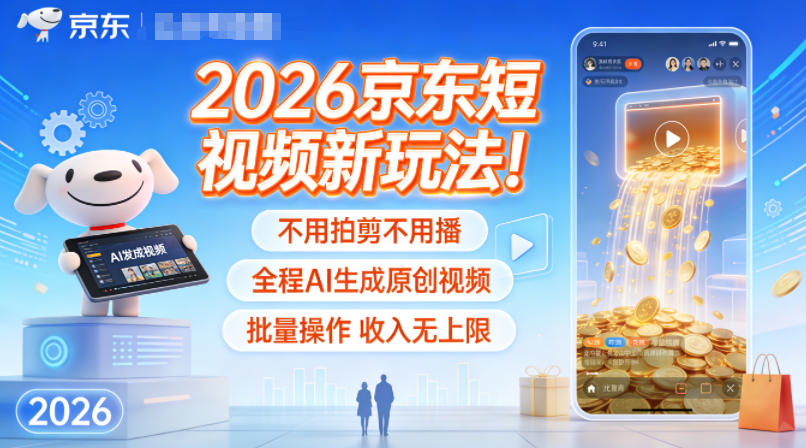 2026京东短视频新玩法！不用拍剪不用播，全程AI生成原创视频，批量操作收入无上限-泡泡网赚