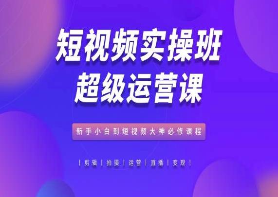 短视频实操班超级运营课，新手小白到短视频大神必修课程-泡泡网赚