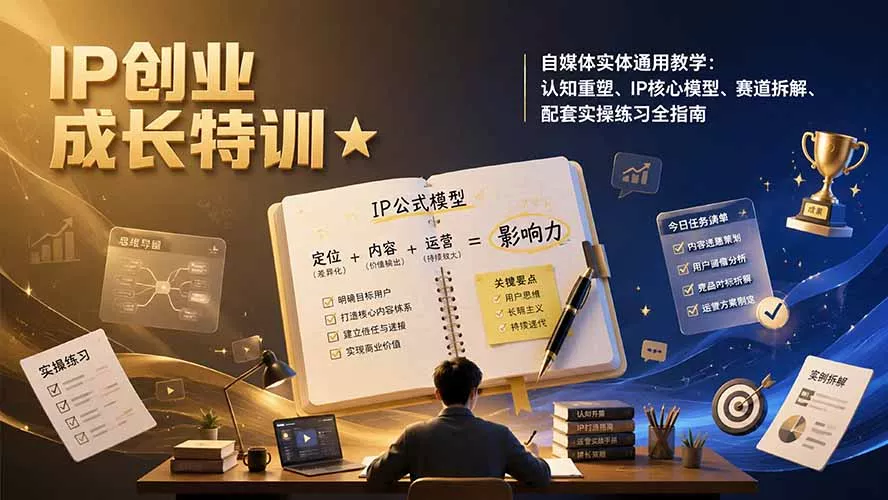 IP创业成长特训★自媒体实体通用教学：认知重塑、IP核心模型、赛道拆解、配套实操练习全指南