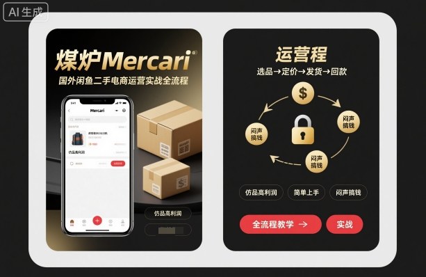 煤炉Mercari国外闲鱼二手电商运营实战全流程，仿品高利润，简单上手，闷声搞钱-泡泡网赚