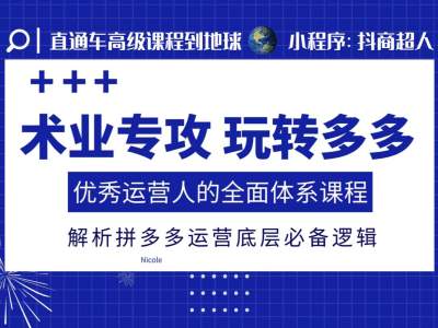 术业专攻玩转多多，优秀运营人的全面体系课程，解析拼多多运营底层必备逻辑-泡泡网赚