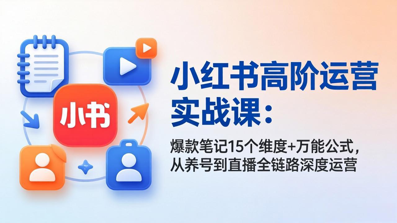 小红书高阶运营实战课：爆款笔记15个维度+万能公式，从养号到直播全链路深度运营-泡泡网赚