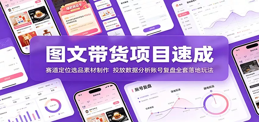 图文带货项目速成：赛道定位选品素材制作，投放数据分析账号复盘全套落地玩法-泡泡网赚