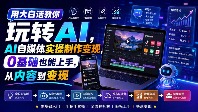 用大白话教你玩转AI，AI自媒体实操制作变现，0基础也能上手，从内容到变现-泡泡网赚