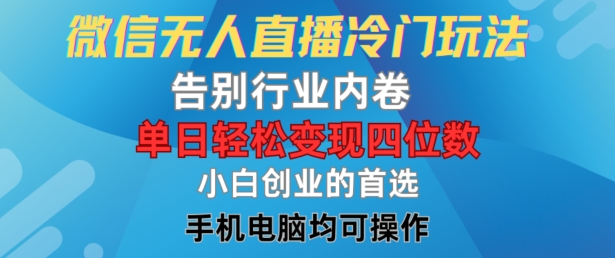 微信无人直播冷门玩法，告别行业内卷，单日轻松变现四位数，小白的创业首选【揭秘】-泡泡网赚