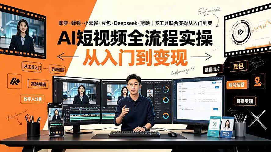 AI短视频全流程实操：即梦·蝉镜·小云雀·豆包·Deepseek·剪映｜多工具联合实操从入门到变现-泡泡网赚