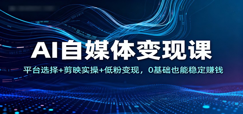 AI自媒体变现课：平台选择+剪映实操+低粉变现，0基础也能稳定赚钱-泡泡网赚