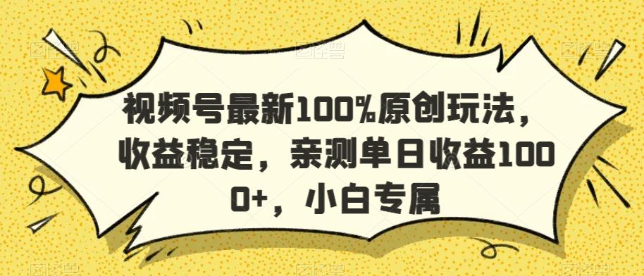 视频号最新100%原创玩法，收益稳定，亲测单日收益1000+，小白专属【揭秘】-泡泡网赚