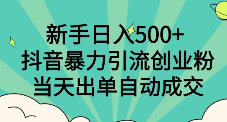 新手日入500+，抖音暴力引流创业粉，当天出单自动成交-泡泡网赚