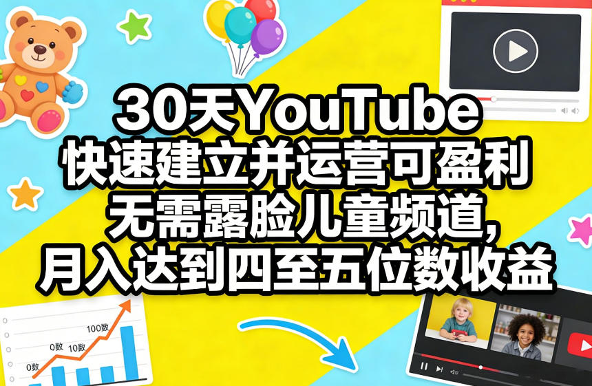 30天YouTube快速建立并运营可盈利无需露脸儿童频道，月入达到四至五位数收益-泡泡网赚