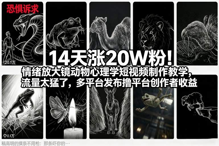 14天涨20W粉！情绪放大镜动物心理学短视频制作教学，流量太猛了，多平台发布撸平台创作者收益-泡泡网赚