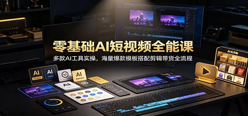 零基础AI短视频全能课：多款AI工具实操，海量爆款模板搭配剪辑带货全流程-泡泡网赚