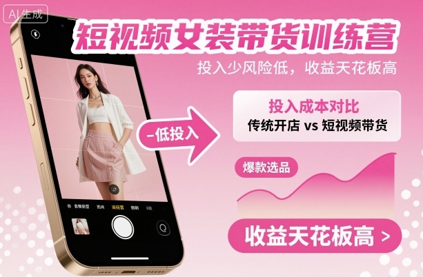 短视频女装带货训练营，投入少风险低，收益天花板高-泡泡网赚