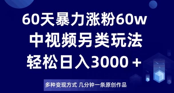 60天暴力涨粉60W，中视频另类玩法，日入3000＋，几分钟一条原创作品多种变现方式-泡泡网赚