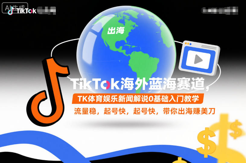 TikTok海外蓝海赛道，TK体育娱乐新闻解说0基础入门教学，流量稳，起号快，带你出海賺美刀-泡泡网赚