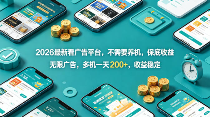 2026最新看广告平台，不需要养机，保底收益，无限广告，多机一天200+，收益稳定【揭秘】-泡泡网赚