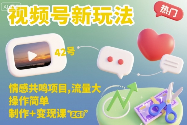 视频号新玩法，情感共鸣项目，流量大，操作简单，制作+变现课-泡泡网赚