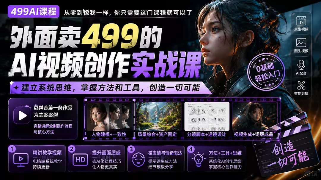外面卖499的AI视频创作实战课:建立系统思维,掌握方法和工具,创造一切可能。 外面卖499的AI视频创作实战课:建立系统思维,掌握方法和工具,创造一切可能。