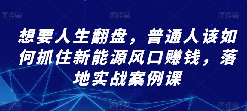想要人生翻盘，普通人该如何抓住新能源风口赚钱，落地实战案例课-泡泡网赚