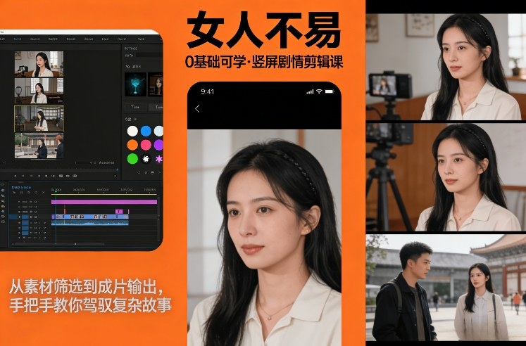 0基础可学！《女人不易》竖屏剧情剪辑课，从素材筛选到成片输出，手把手教你驾驭复杂故事-泡泡网赚