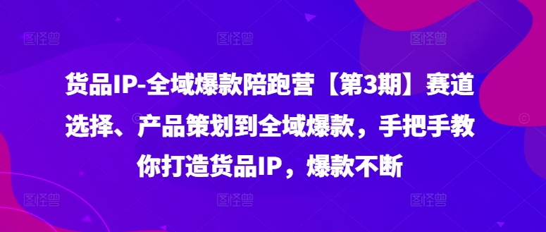 货品IP全域爆款陪跑营【第3期】赛道选择、产品策划到全域爆款，手把手教你打造货品IP，爆款不断-泡泡网赚