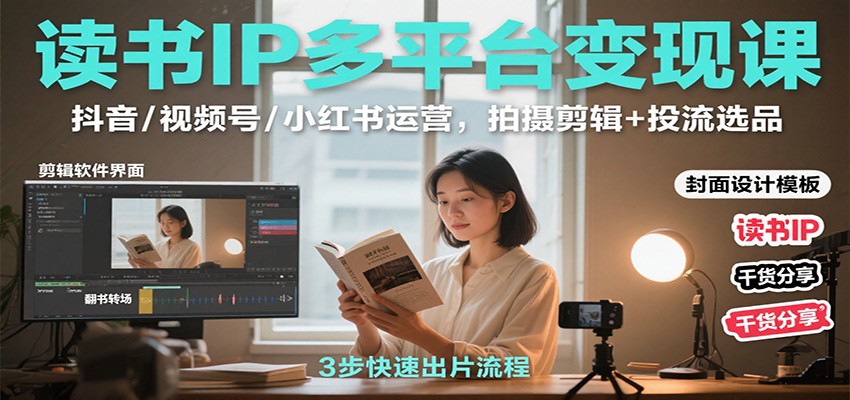 读书IP多平台变现课：抖音/视频号/小红书运营，拍摄剪辑+投流选品-泡泡网赚