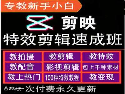 剪映特效教程和运营变现教程，特效剪辑速成班，专教新手小白-泡泡网赚