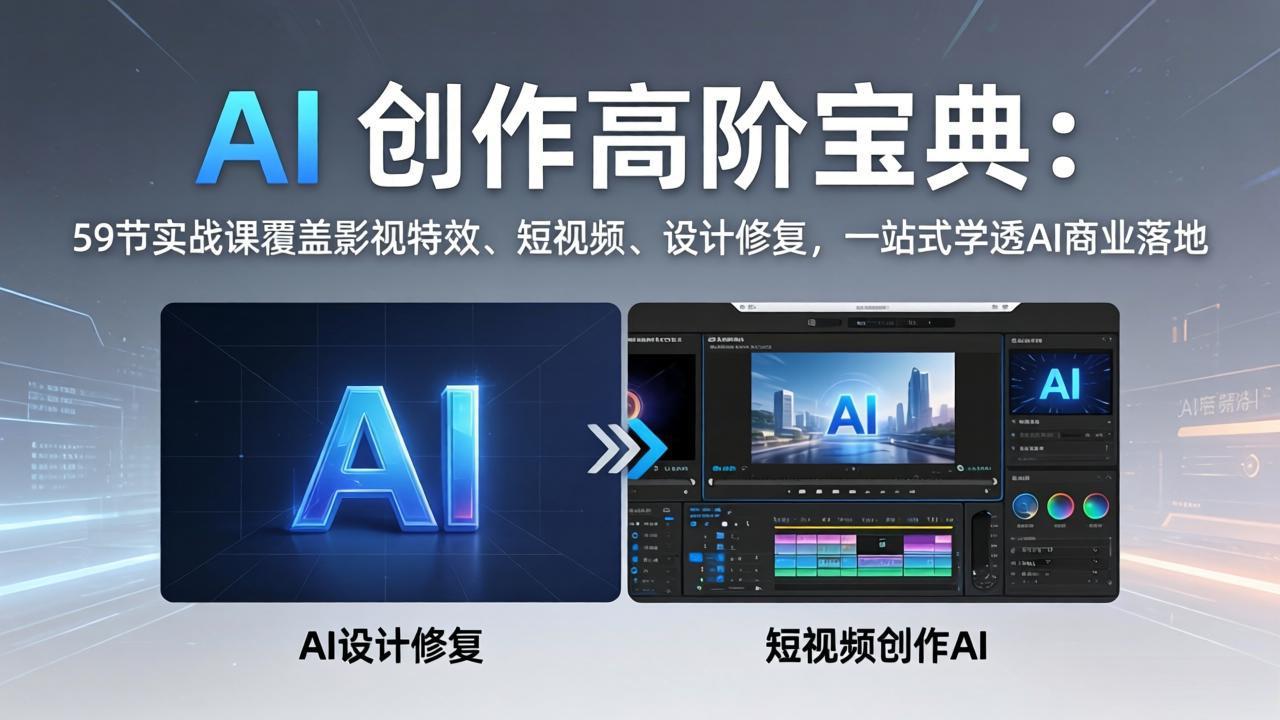 AI 创作高阶宝典：59节实战课覆盖影视特效、短视频、设计修复，一站式学透AI商业落地-泡泡网赚