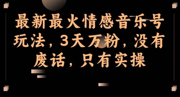 最新最火情感音乐号玩法，3天万粉，没有废话，只有实操-泡泡网赚