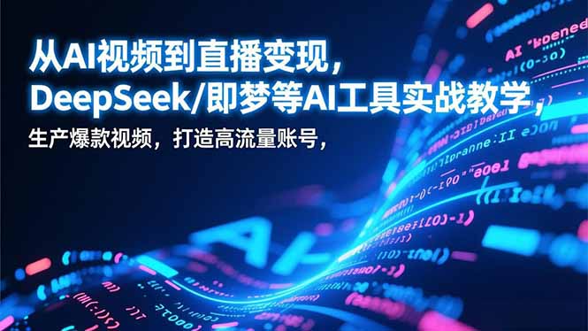 从AI视频到直播变现，DeepSeek/即梦等AI工具实战教学，生产爆款视频，打造高流量账号-泡泡网赚