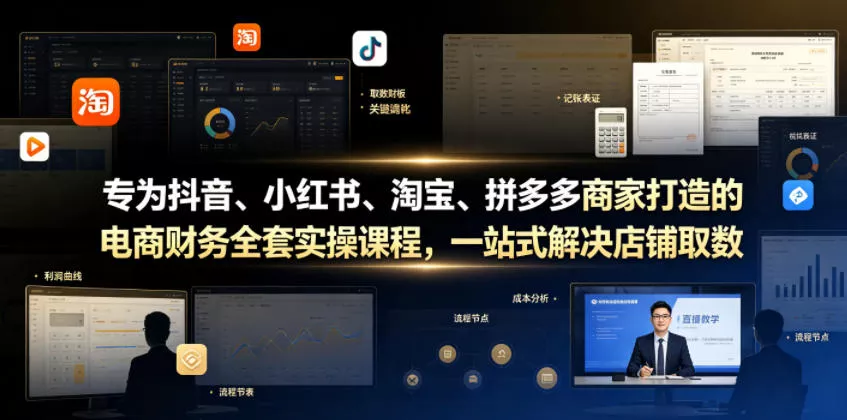 专为抖音、小红书、淘宝、拼多多商家打造的电商财务全套实操课程，一站式解决店铺取数、记账、报税全流程难题-泡泡网赚