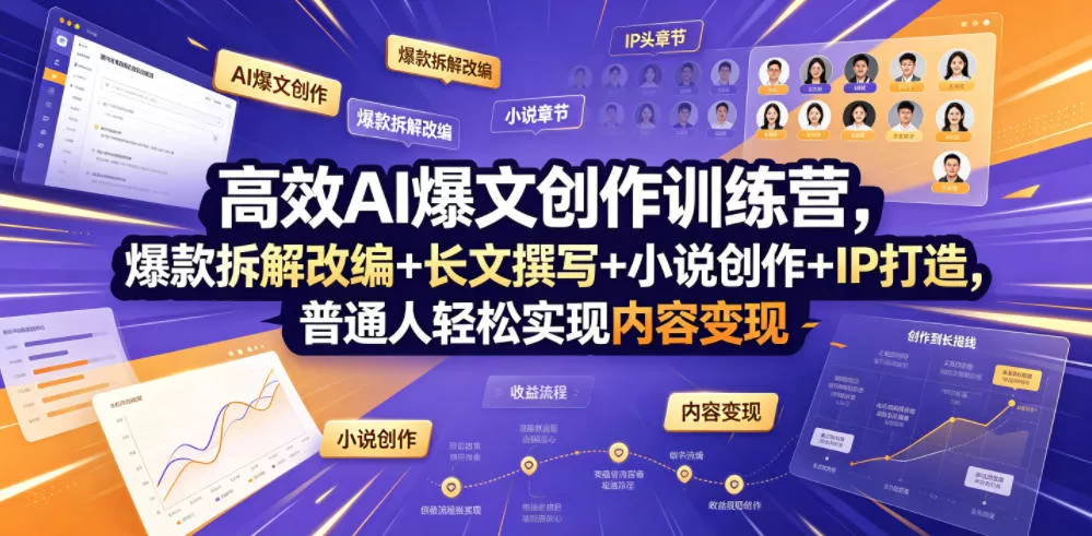 高效AI爆文创作训练营，爆款拆解改编+长文撰写+小说创作+IP打造，普通人轻松实现内容变现-泡泡网赚