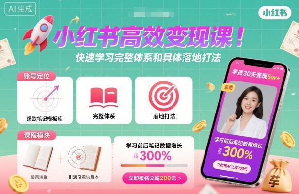 小红书高效变现课，快速学习小红书完整体系和具体落地打法-泡泡网赚