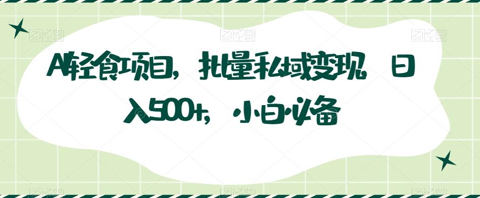 AI轻食项目，批量私域变现，日入500+，小白必备-泡泡网赚
