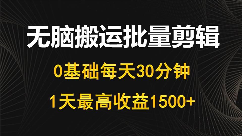(10008期)每天30分钟，0基础无脑搬运批量剪辑，1天最高收益1500+-泡泡网赚