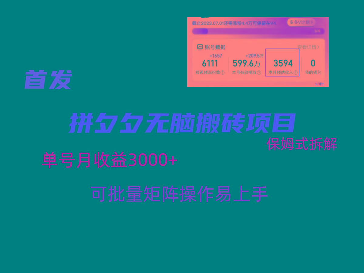 拼夕夕无脑搬砖，单号稳定收益3000+，保姆式拆解-泡泡网赚